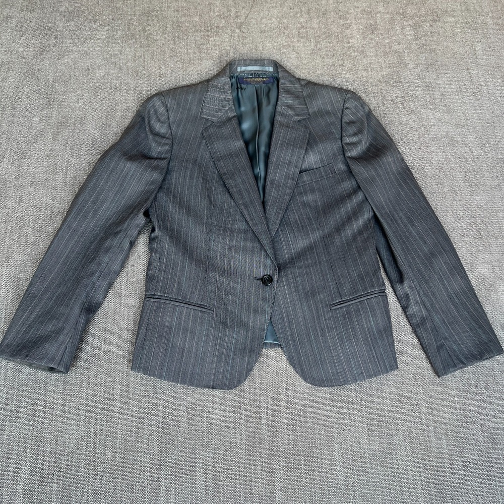 Brooks Brothers 2-Piece Blazer & Skirt Suit Set Womens 2 Gray Pinstripe Pleated - Picture 2 of 16